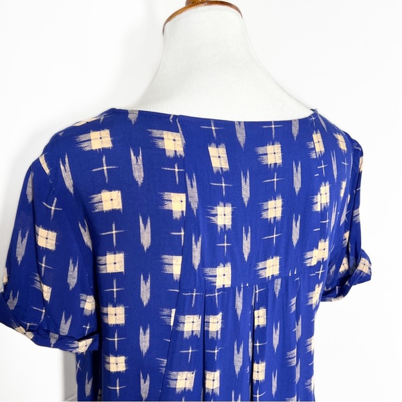 Anthropologie Cobalt Blue Check Print Short Sleeve Pocket Babydoll Top - Picture 8 of 10